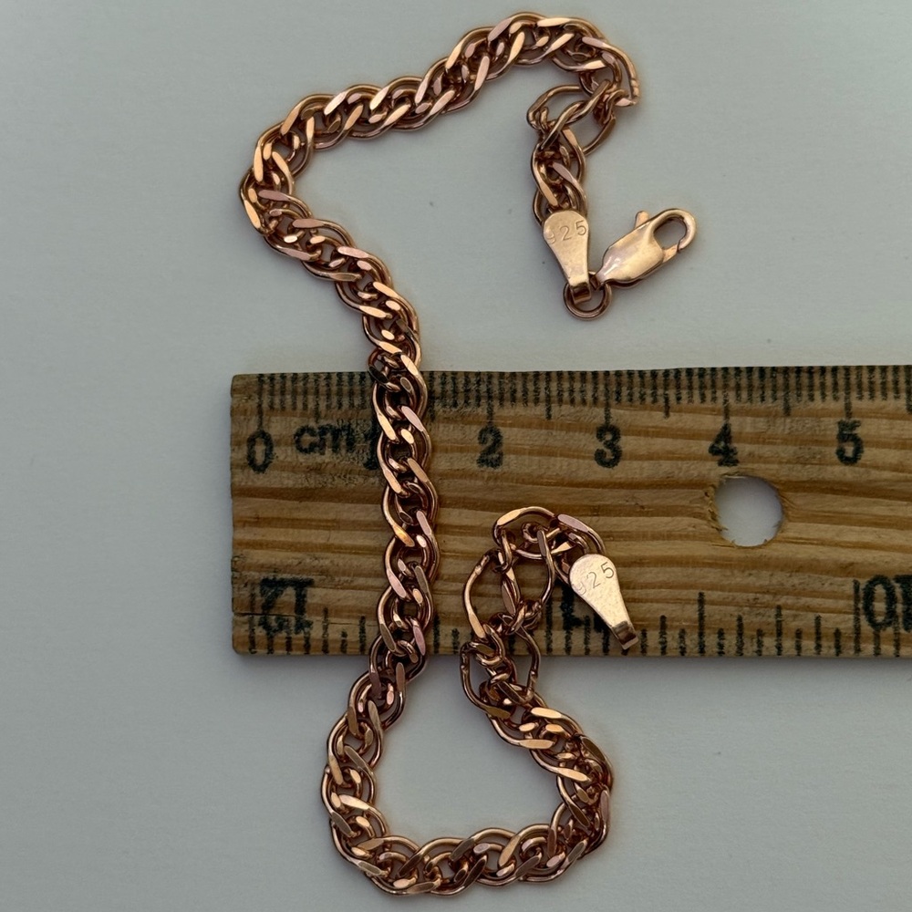 Link chain 5mm 925 silver bracelet unisex rambo 14k rose gold plated